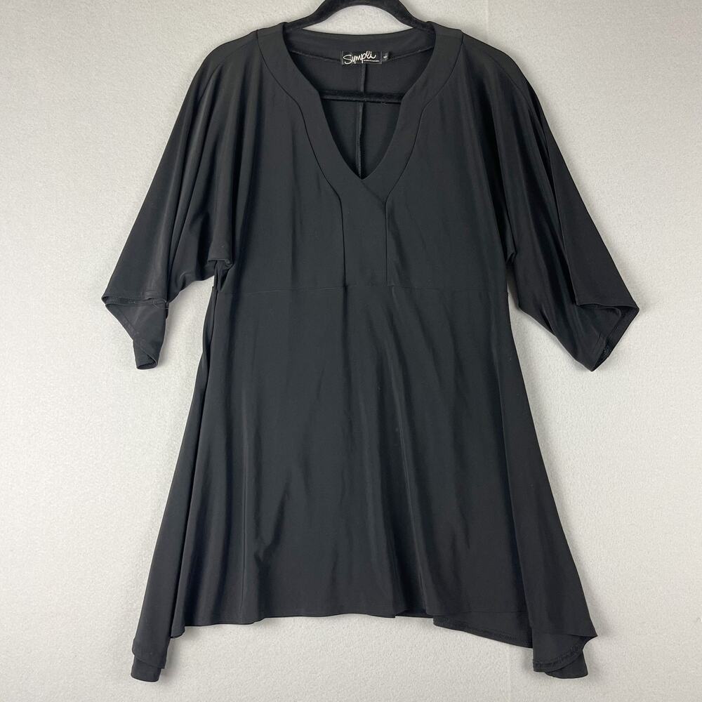 Sympli Asymmetrical Tunic Top Womens 6‎ Black V-Neck Kimono 3/4 Sleeve Jersey